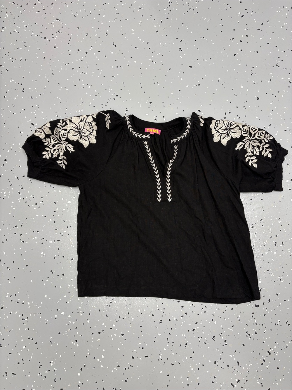 THML Black Embroidered Puff Sleeve Top